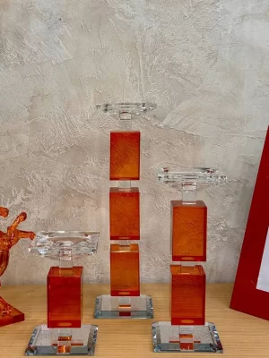 Orange crystal candlestick.