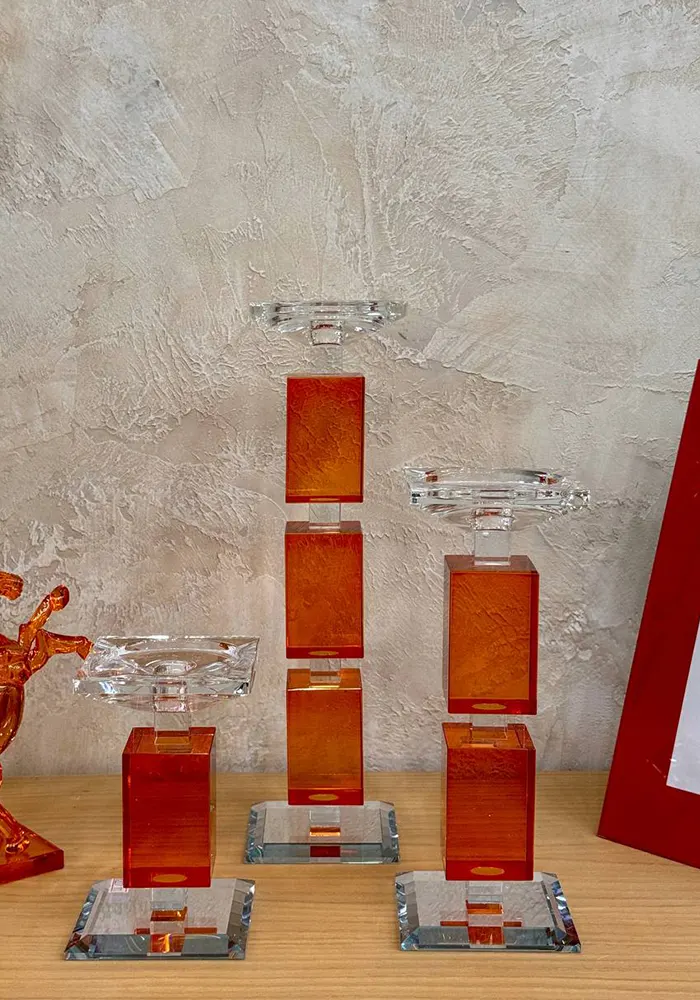 Orange crystal candlestick.