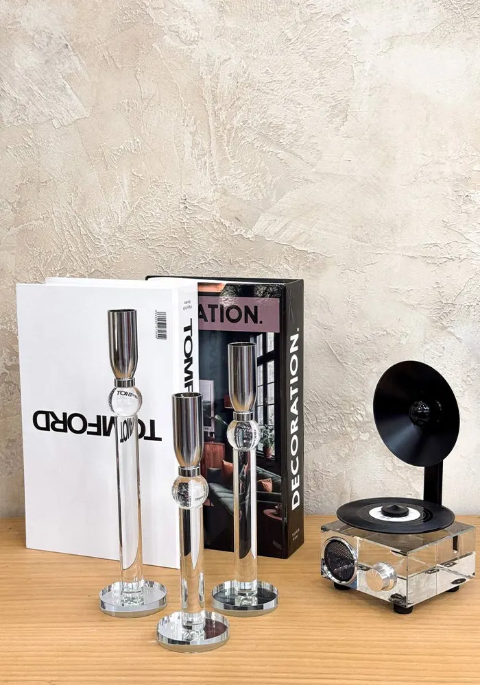 Three-piece crystal silver candlestick