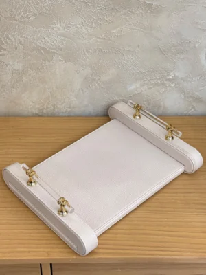 سینی چرم مستعطیلی کرم
