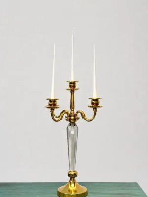 Crystal and metal three-flame candlestick