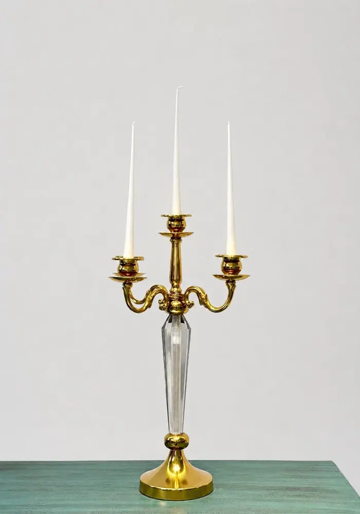 Crystal and metal three-flame candlestick